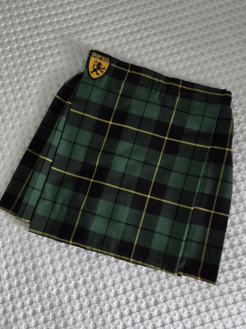 Green Black Plaid Mini Skirt with Yellow Accents